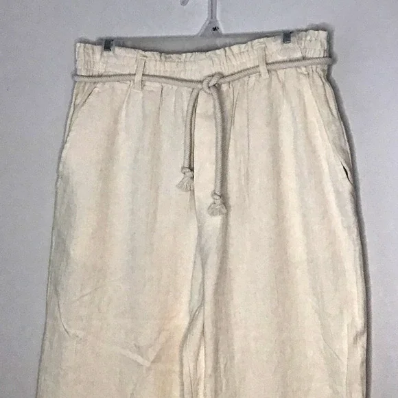 Gentle Fawn Ivory Cotton Paper Bag Cuffed Pants with Rope Belt Size L - Picture 4 of 7